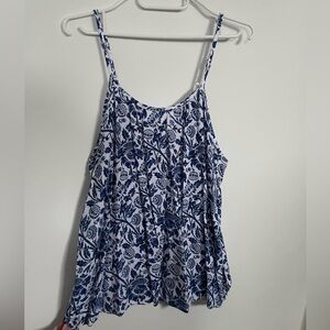 Floral Blue and White Women's Loose Summer Top